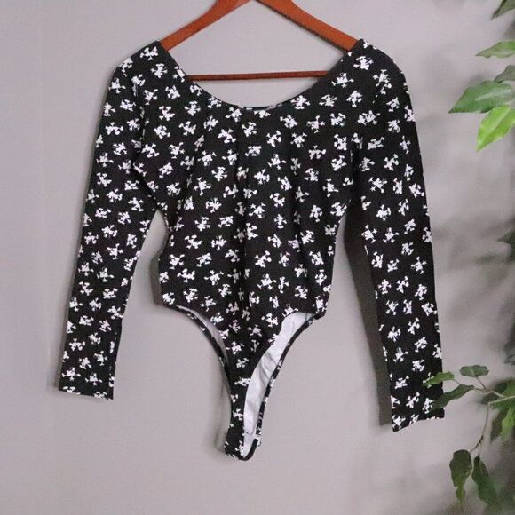 Vintage Mickey Unlimited Disney Long Sleeve Leotard Bodysuit Black White M 1980s - Picture 4 of 7